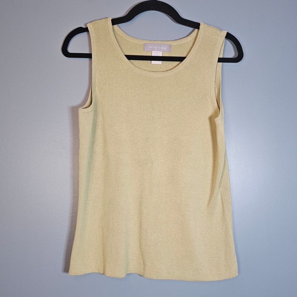 Modern Soul Olive Green Sleeveless Knit Top Women's Small Linen Cotton Blend